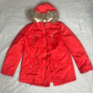 New Look Red Jacket/Coat with Fur Hood